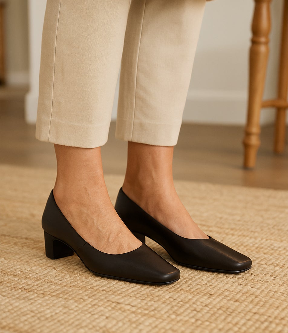 Khloes Black Leather Heels