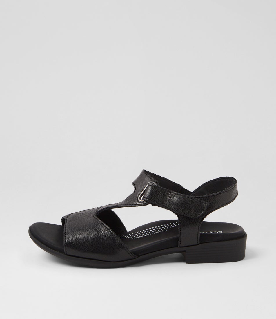 Coras Black Leather Sandals