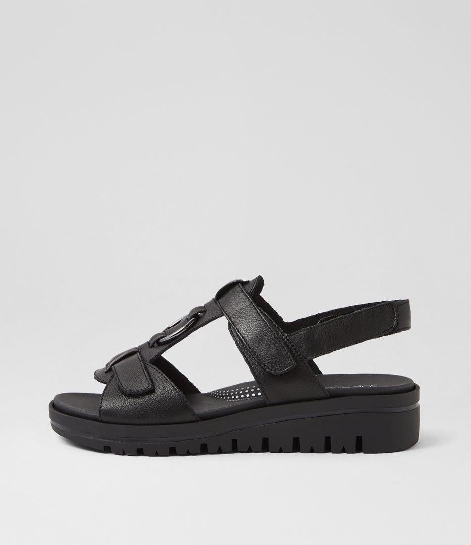 Athleen Black Leather Sandals