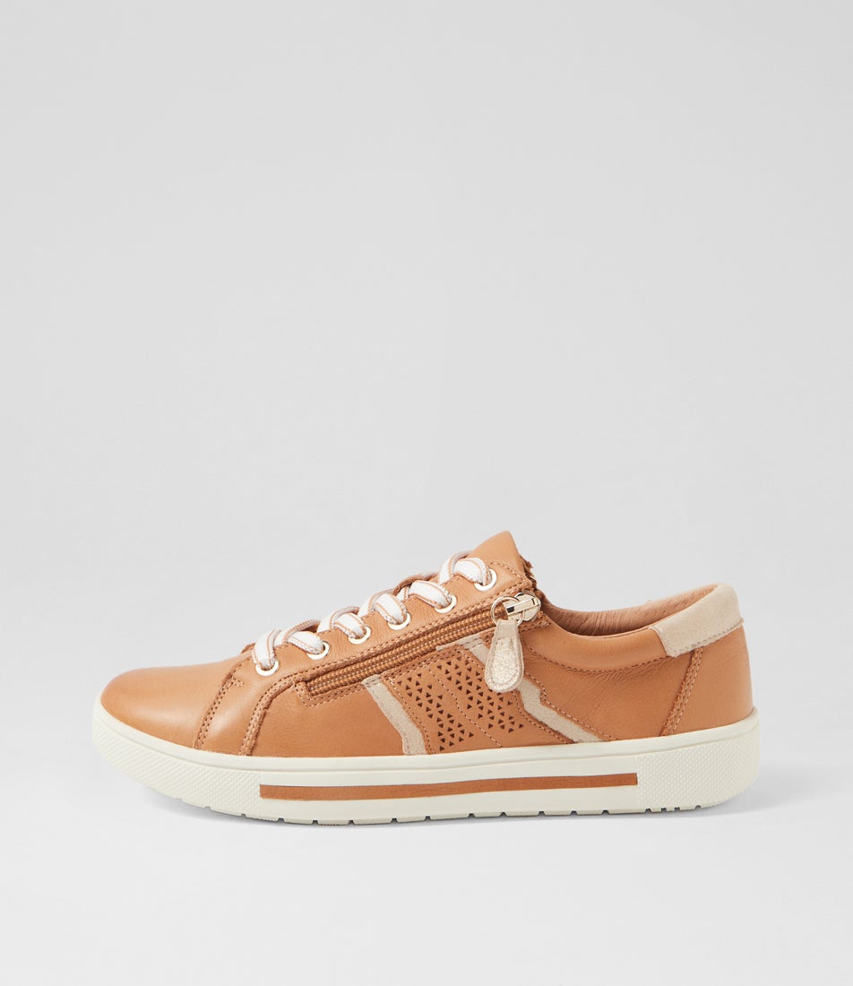 Emillio Tan Platinum Leather Suede Sneakers
