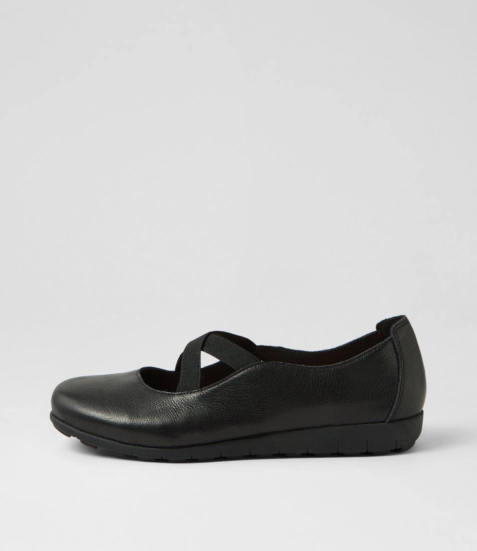 Brookyi Black Wide Fit Leather Flat Shoes