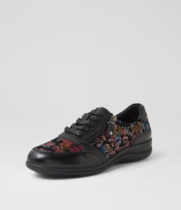 DANAI SU BLACK BLACK&RED FLORAL LEATHER SUEDE