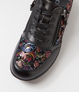 DANAI SU BLACK BLACK&RED FLORAL LEATHER SUEDE