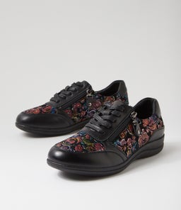 DANAI SU BLACK BLACK&RED FLORAL LEATHER SUEDE