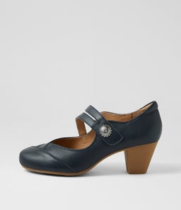 Fortunet Navy Leather Mary Jane Heels Fortunet Navy Leather Mary Jane Heels
