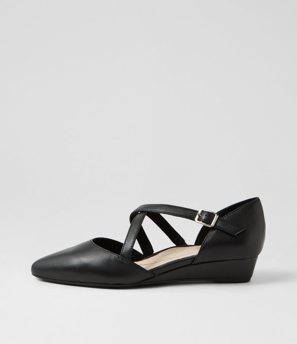 Elizia Black Leather Heels