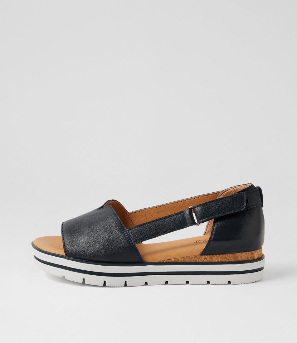 Ashiers Navy Leather Sandals