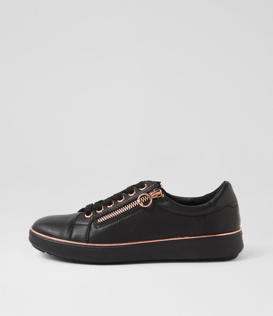 Lincon D Black Rose Gold Leather Sneakers