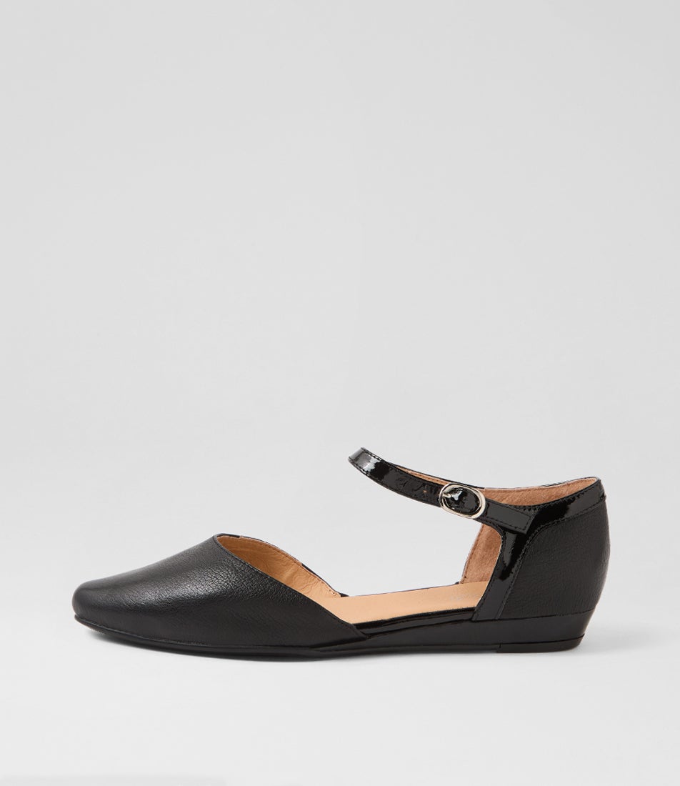 Cinnamon Black Leather Patent Flat Shoes Cinnamon Black Leather Patent Flat Shoes