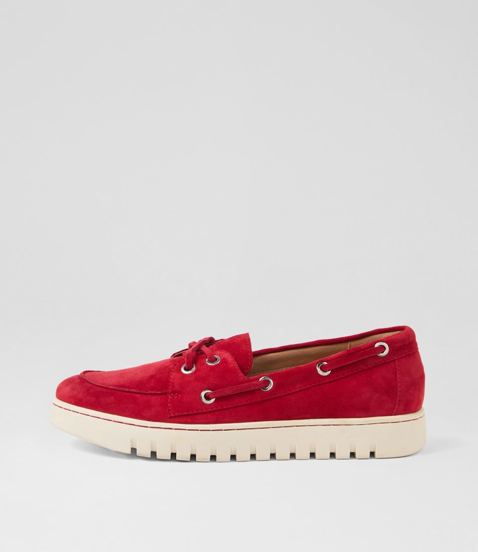 Tassins Dark Red Off White Suede Flat Shoes