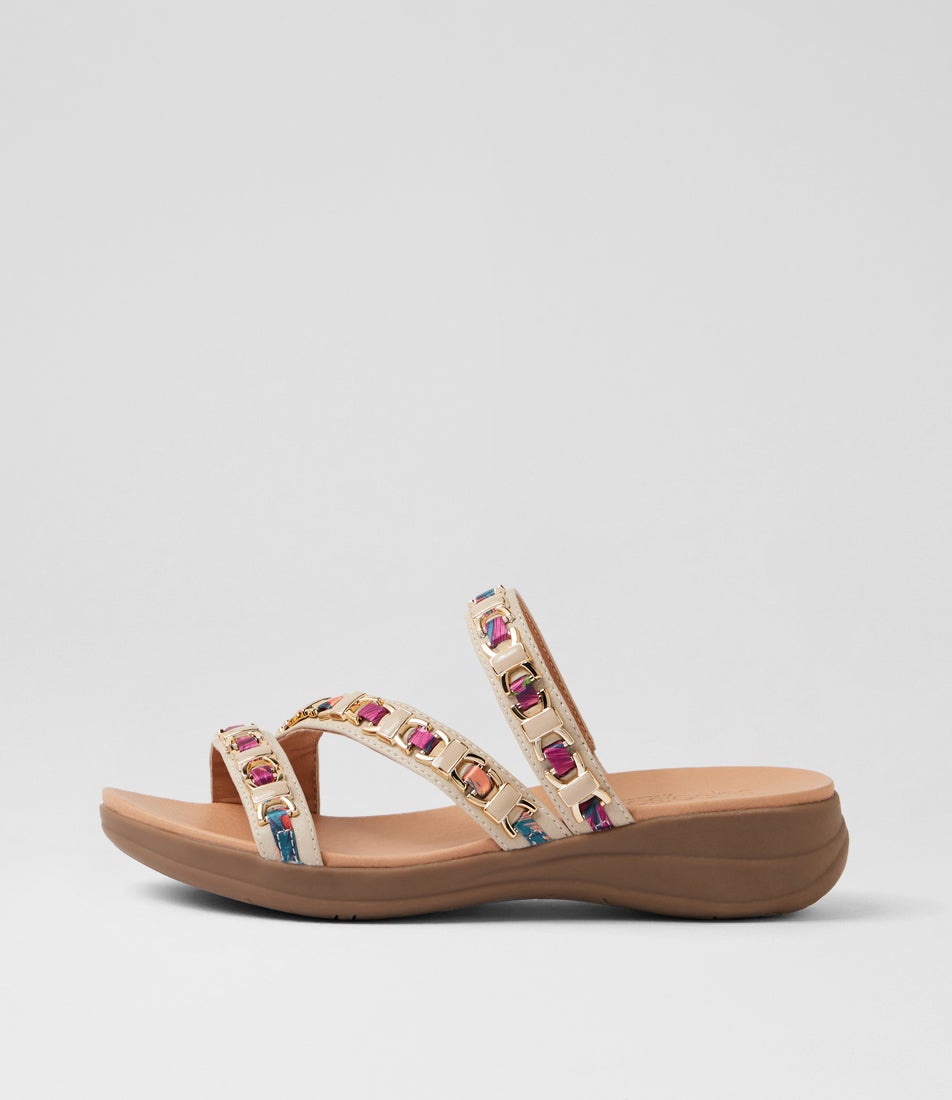 Maybelle Almond Multi Leather Fabric Sandals Maybelle Almond Multi Leather Fabric Sandals