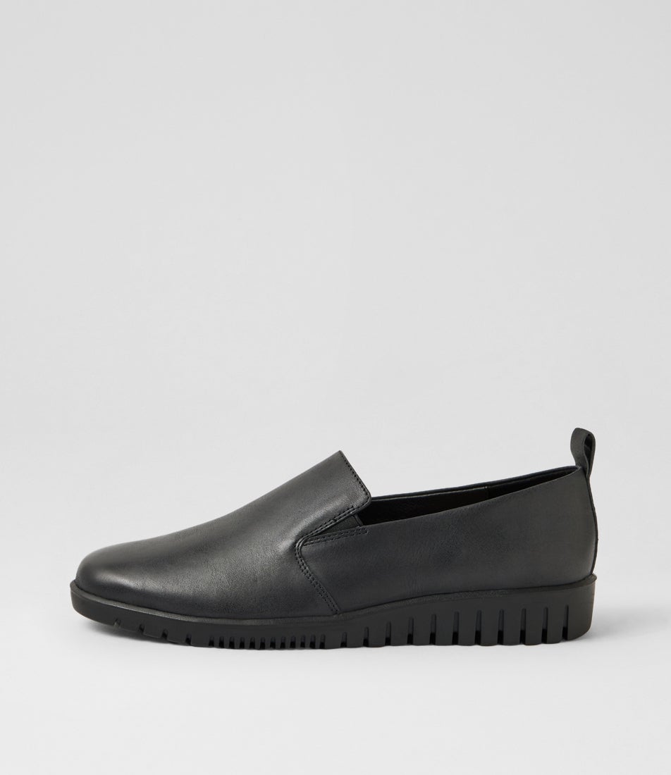 Barri Black Waxy Leather Flat Shoes