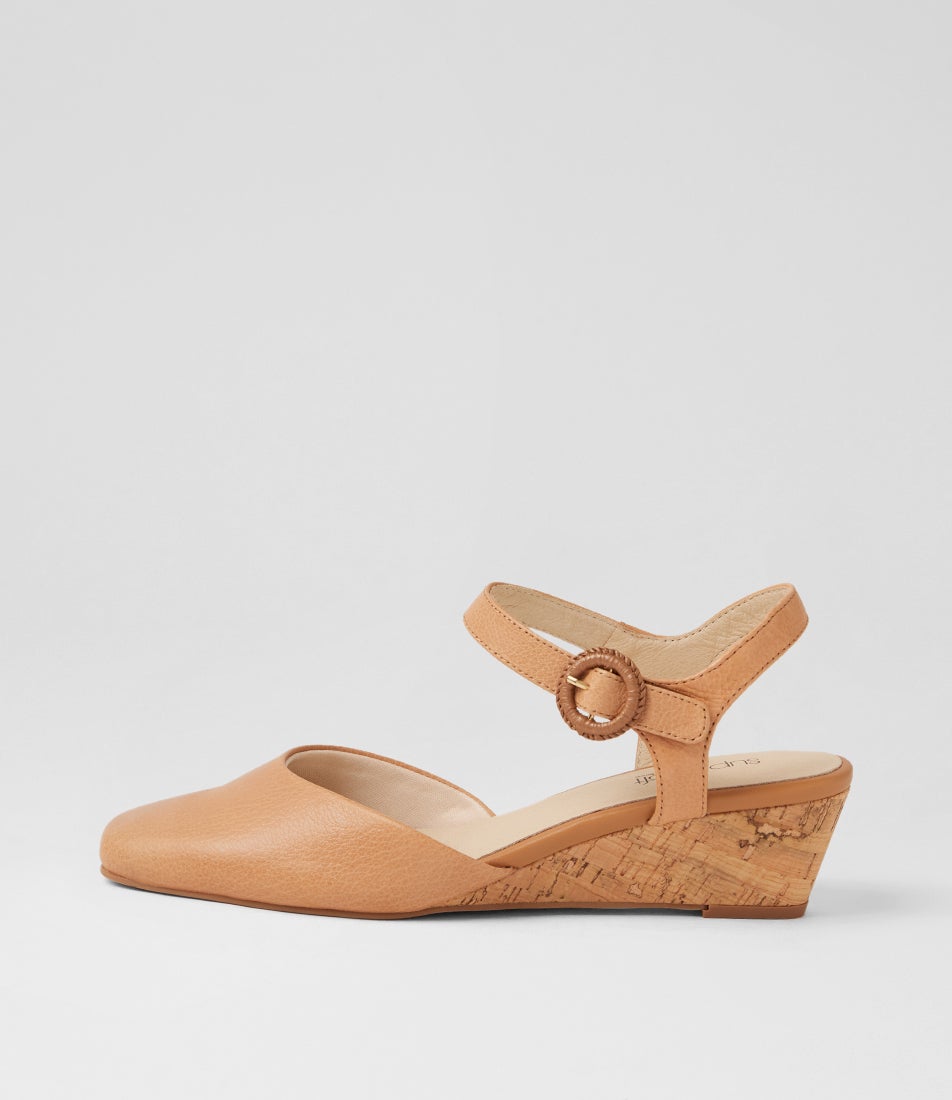 Selvine Dark Tan Leather Cork Heels Selvine Dark Tan Leather Cork Heels