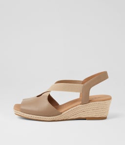 Zelie Light Taupe Leather Elastic Sandals Zelie Light Taupe Leather Elastic Sandals