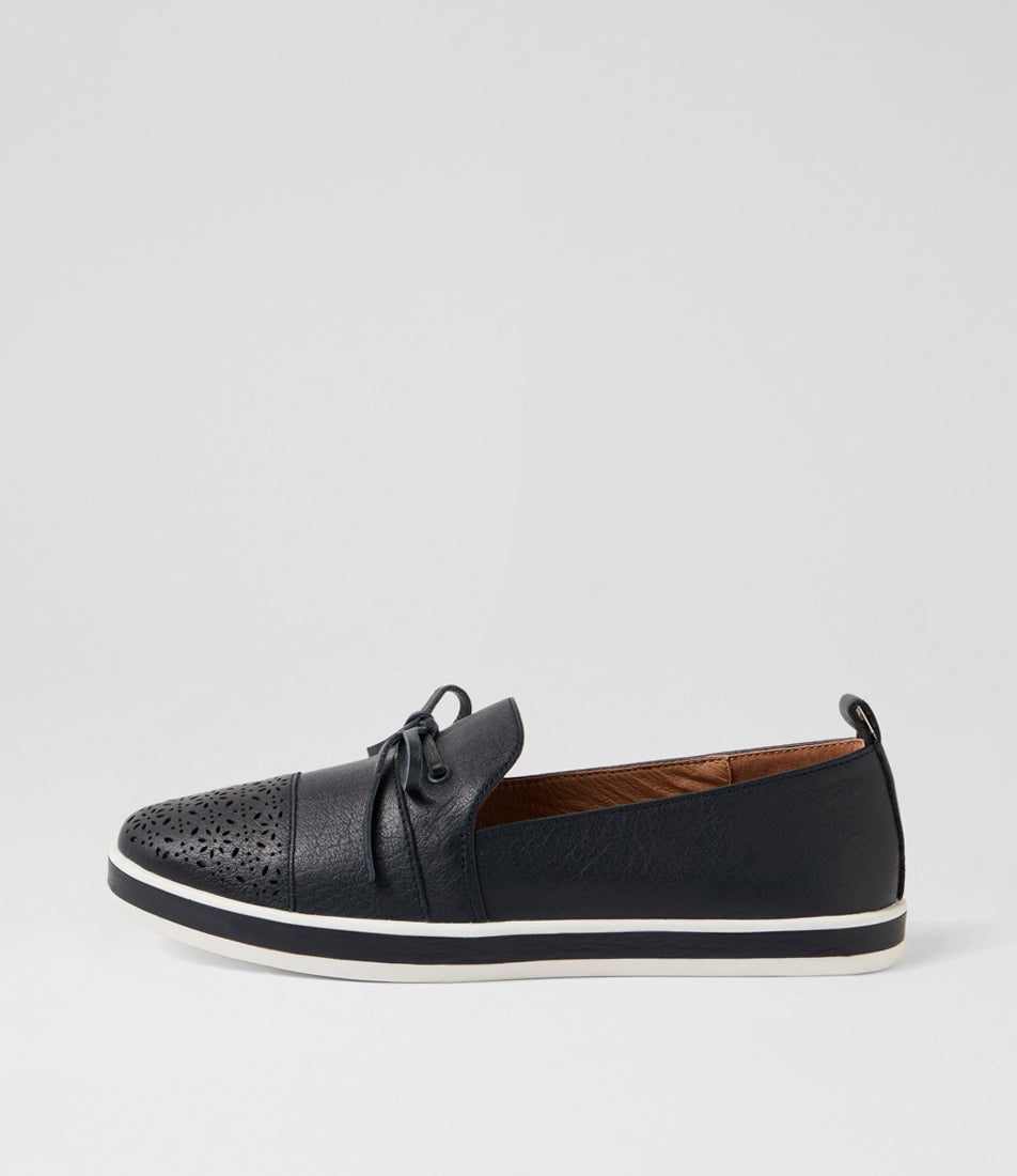 Aleeska Navy Leather Flat Shoes
