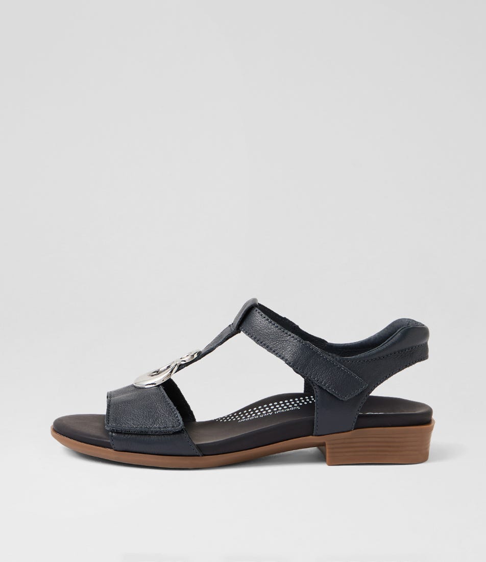 Caries Navy Leather Sandals