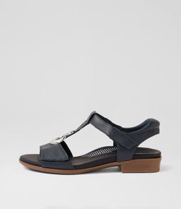 Caries Navy Leather Sandals Caries Navy Leather Sandals