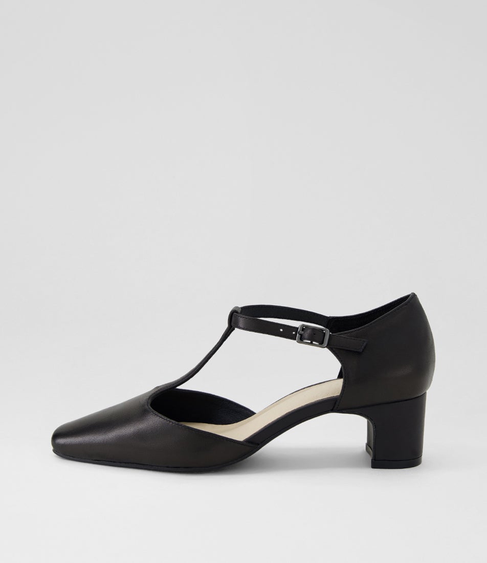 Kians Black Leather Covered Heels
