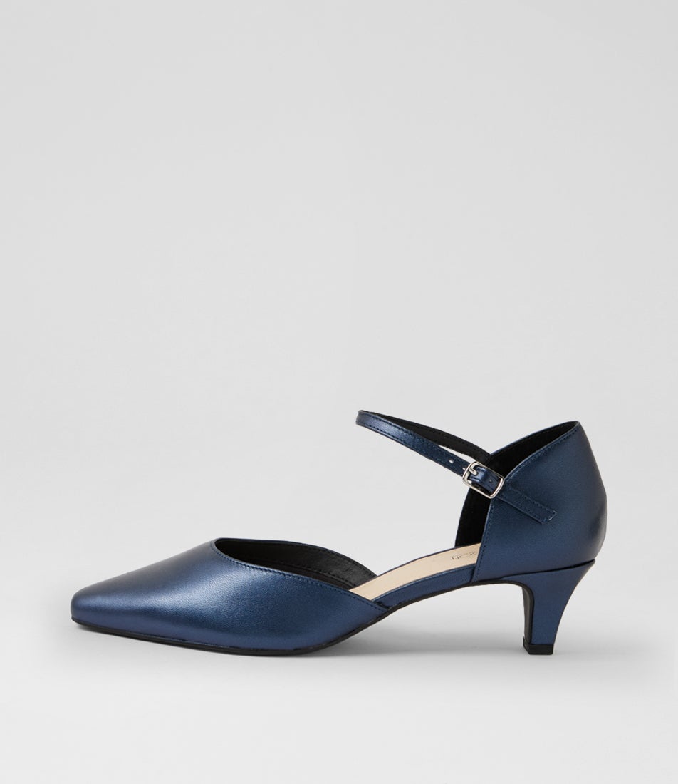 Louisas Navy Metallic Leather Heels