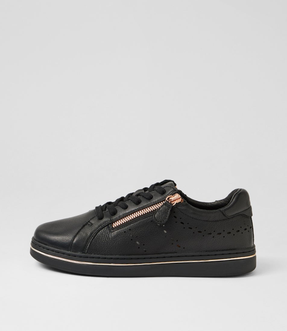 Sacie Black Rose Gold Leather Sneakers