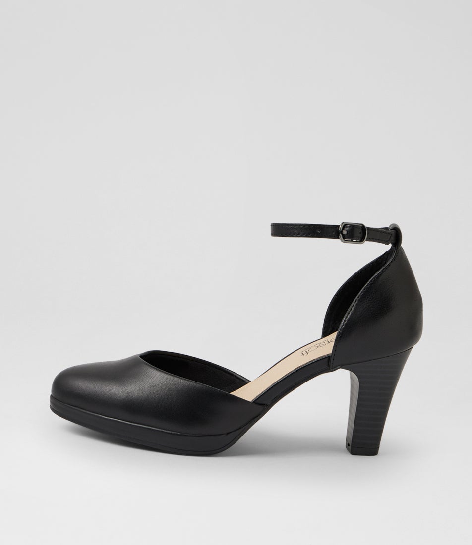Seliah Black Leather Heels
