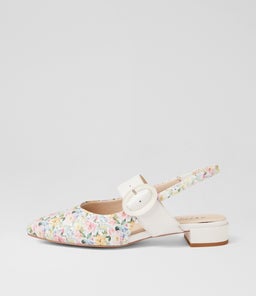 Wrennie D Garden Flower White Leather Slingbacks Wrennie D Garden Flower White Leather Slingbacks