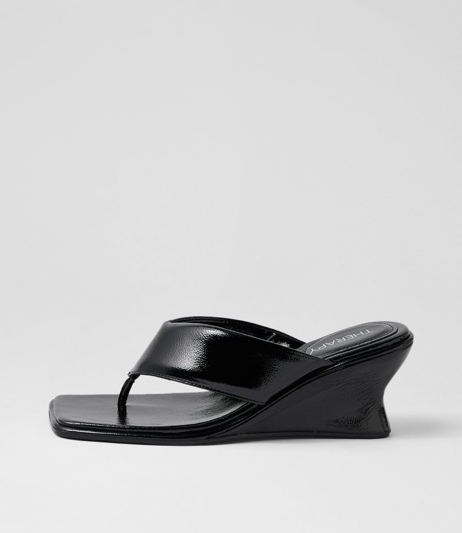 Lennox Black Crinkle Patent Pu Sandals