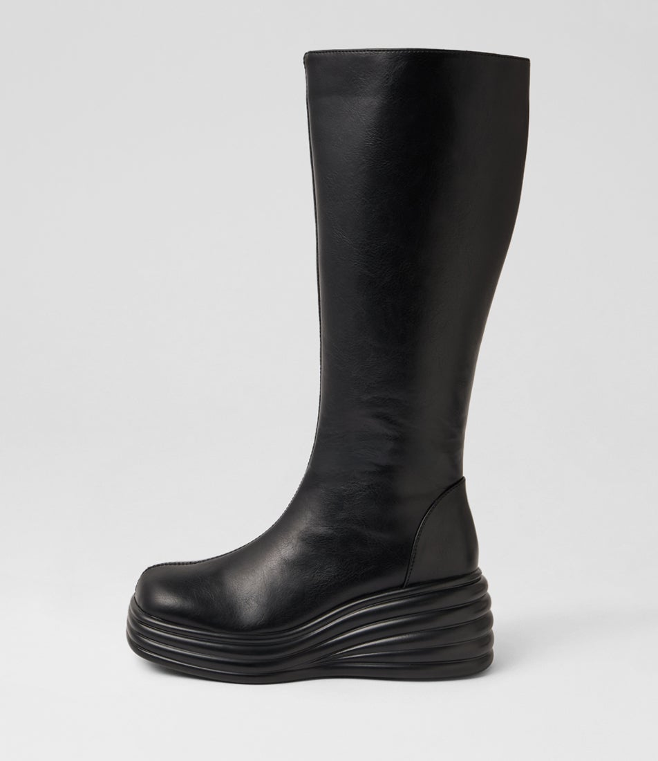 Frequency Black  Knee High Boots