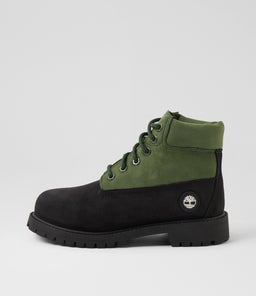 6 PREMIUM ICON BOOT JNR BLACK GREEN NUBUCK