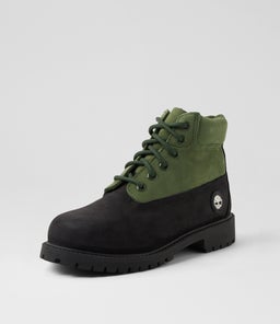 6 PREMIUM ICON BOOT JNR BLACK GREEN NUBUCK