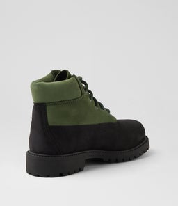 6 PREMIUM ICON BOOT JNR BLACK GREEN NUBUCK