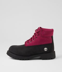6 PREMIUM ICON BOOT JNR BLACK PINK NUBUCK