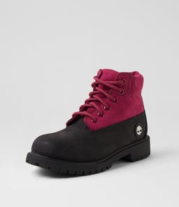 6 PREMIUM ICON BOOT JNR BLACK PINK NUBUCK