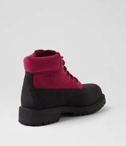 6 PREMIUM ICON BOOT JNR BLACK PINK NUBUCK