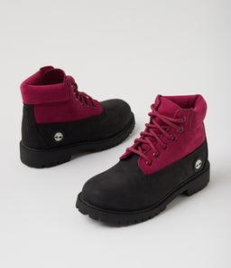 6 PREMIUM ICON BOOT JNR BLACK PINK NUBUCK