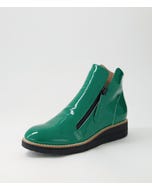 Ohmy Dark Emerald Black Patent Leather Ankle Boots