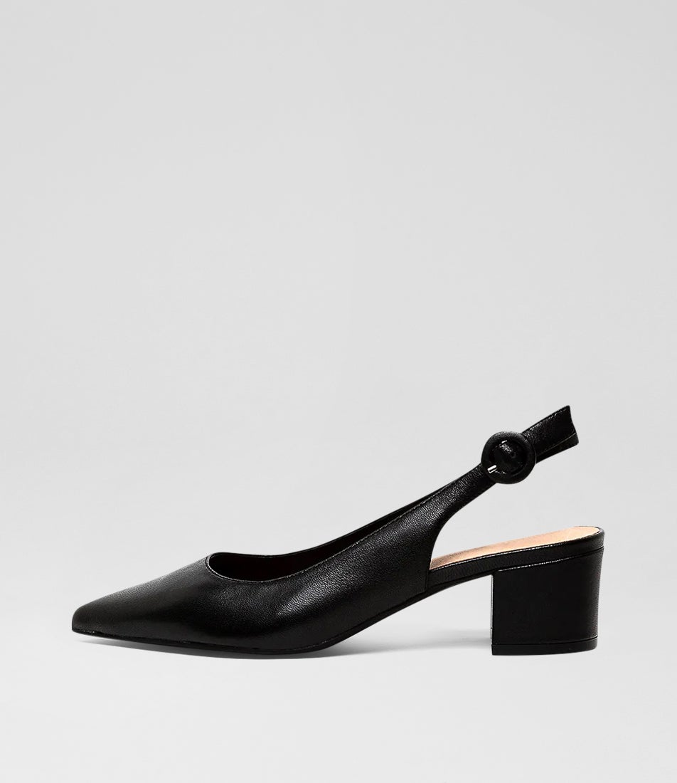 Abigale Black Leather Slingbacks