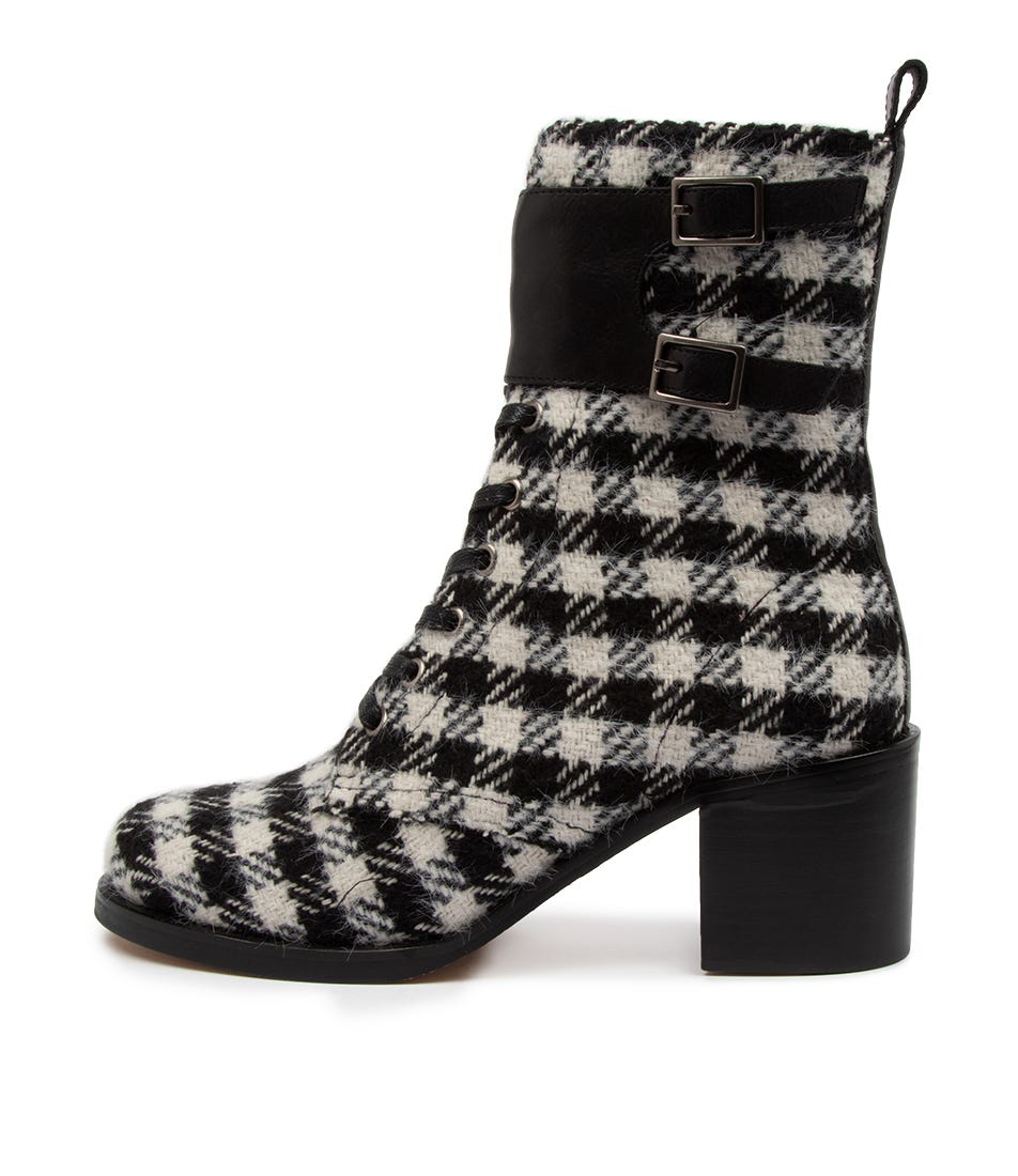 Buy Top End Norrista To Black & White Check Black Calf Boots online with free shipping