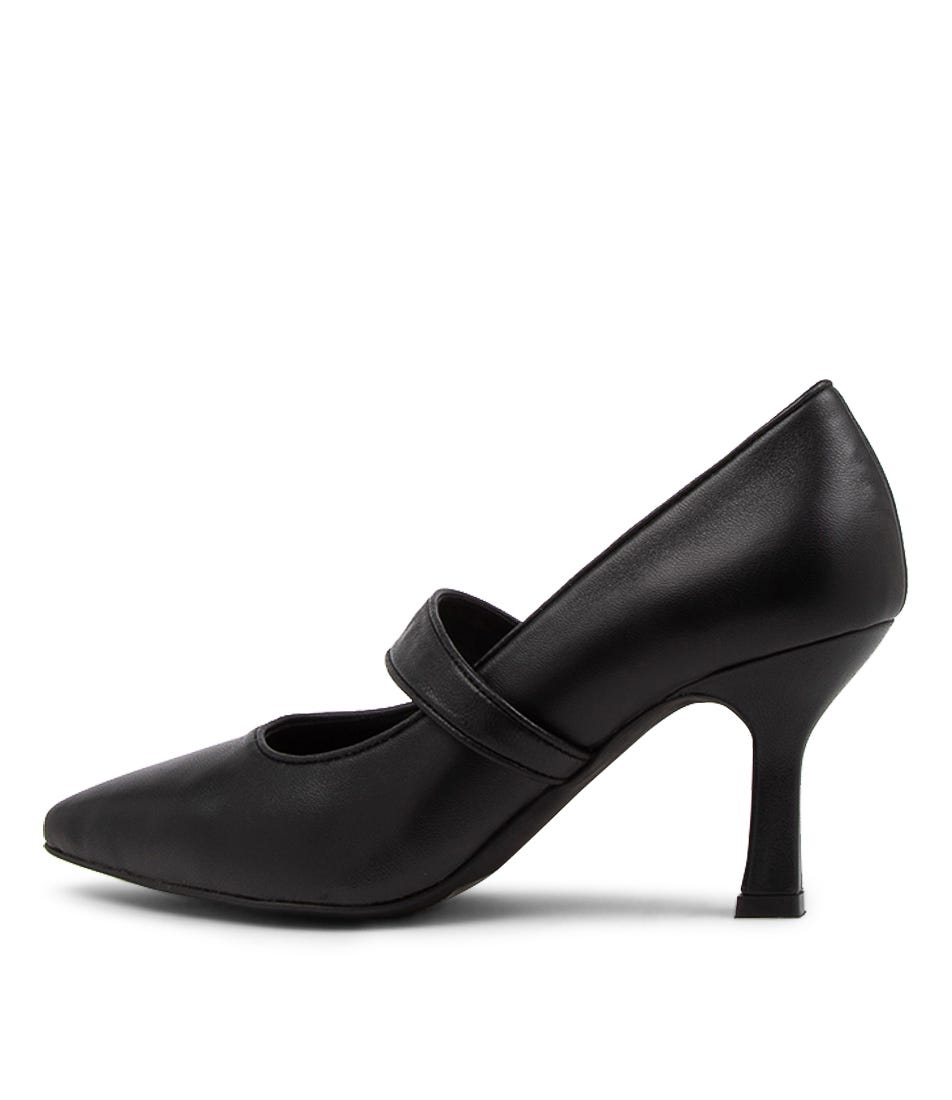 Lizeth Black Leather Heels by Top End 