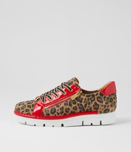 ELOS TO CAMEL LEOPARD RED SUEDE PATENT
