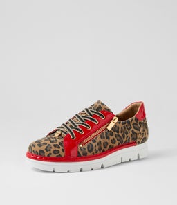 ELOS TO CAMEL LEOPARD RED SUEDE PATENT