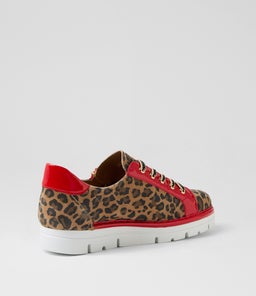 ELOS TO CAMEL LEOPARD RED SUEDE PATENT