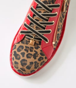 ELOS TO CAMEL LEOPARD RED SUEDE PATENT