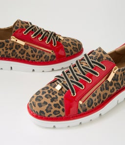ELOS TO CAMEL LEOPARD RED SUEDE PATENT