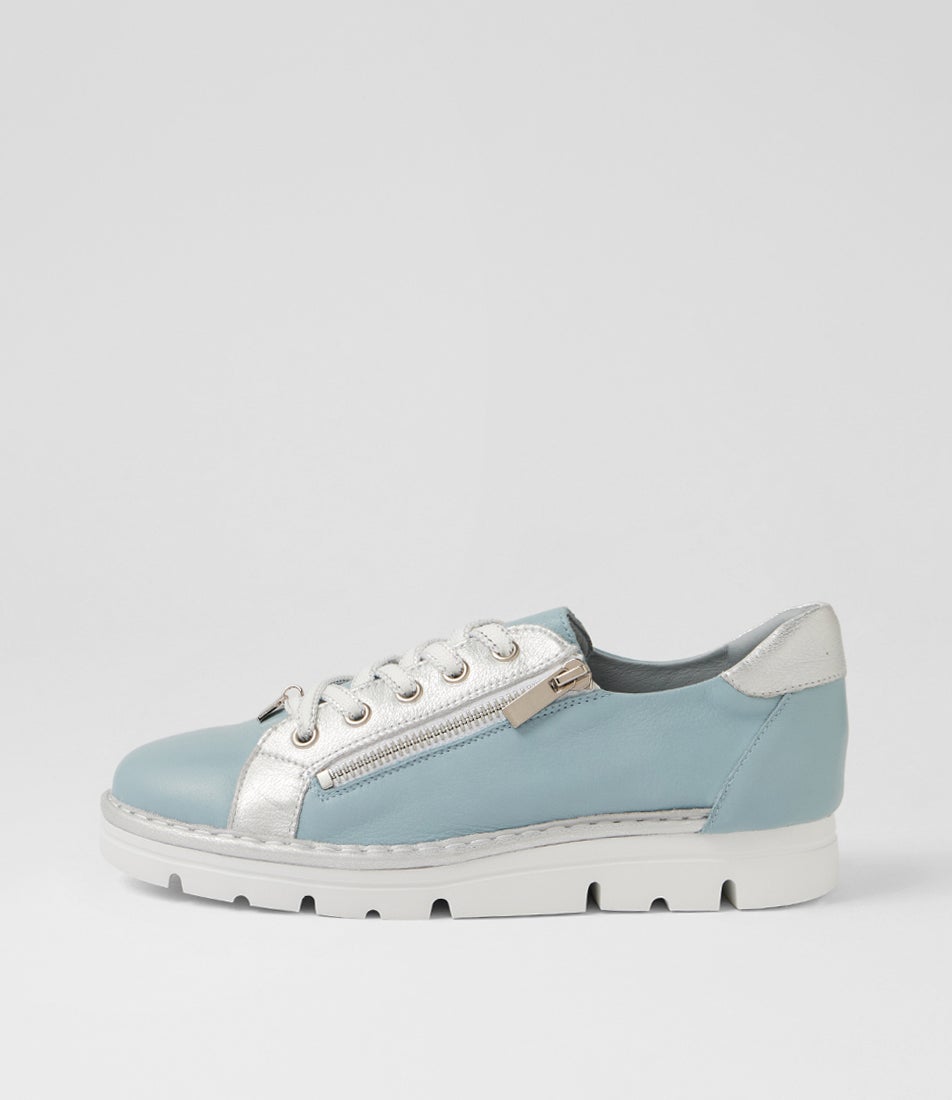 Elos Denim White Silver Wash Leather Sneakers Elos Denim White Silver Wash Leather Sneakers
