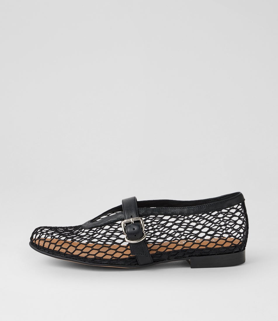 Walaia Black Mesh Leather Ballet Flats