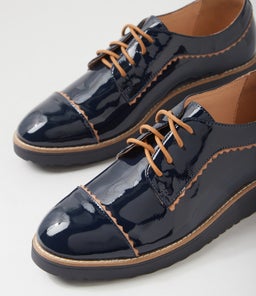 OLIVEE TO NAVY COGNAC PATENT LEATHER