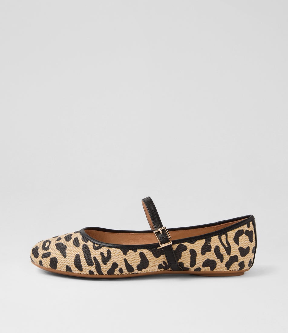 Bounties Light Leopard Black Fabric Flat Shoes
