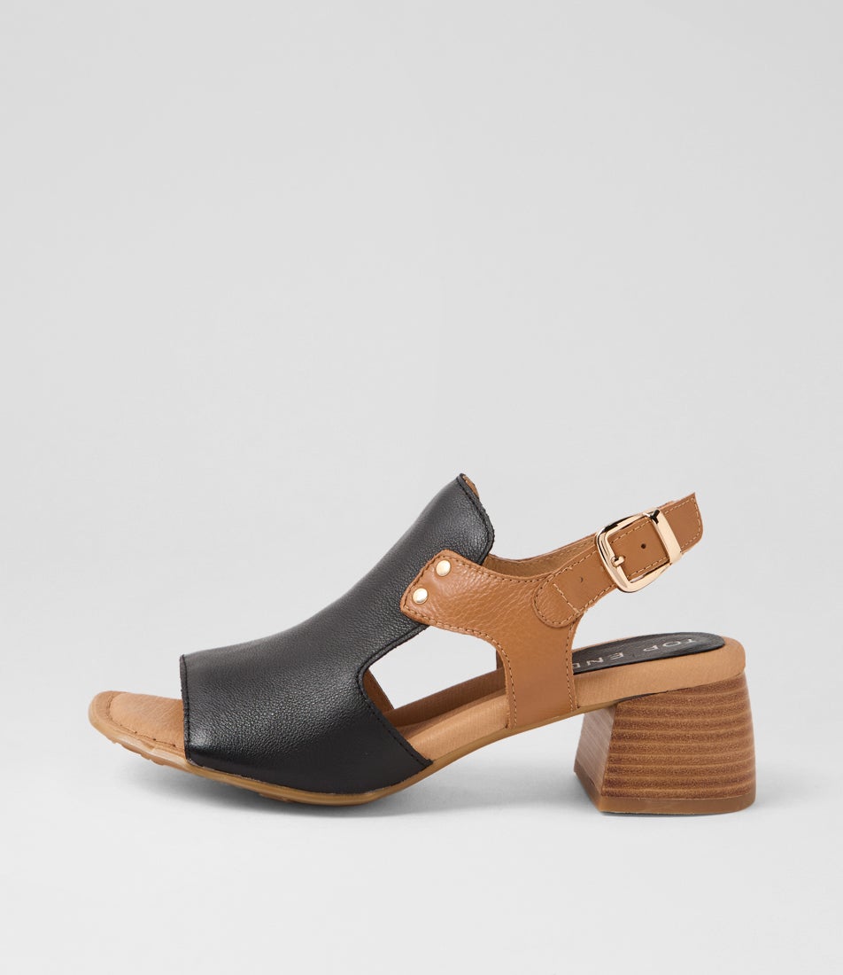 Franko Black Dark Tan Leather Sandals