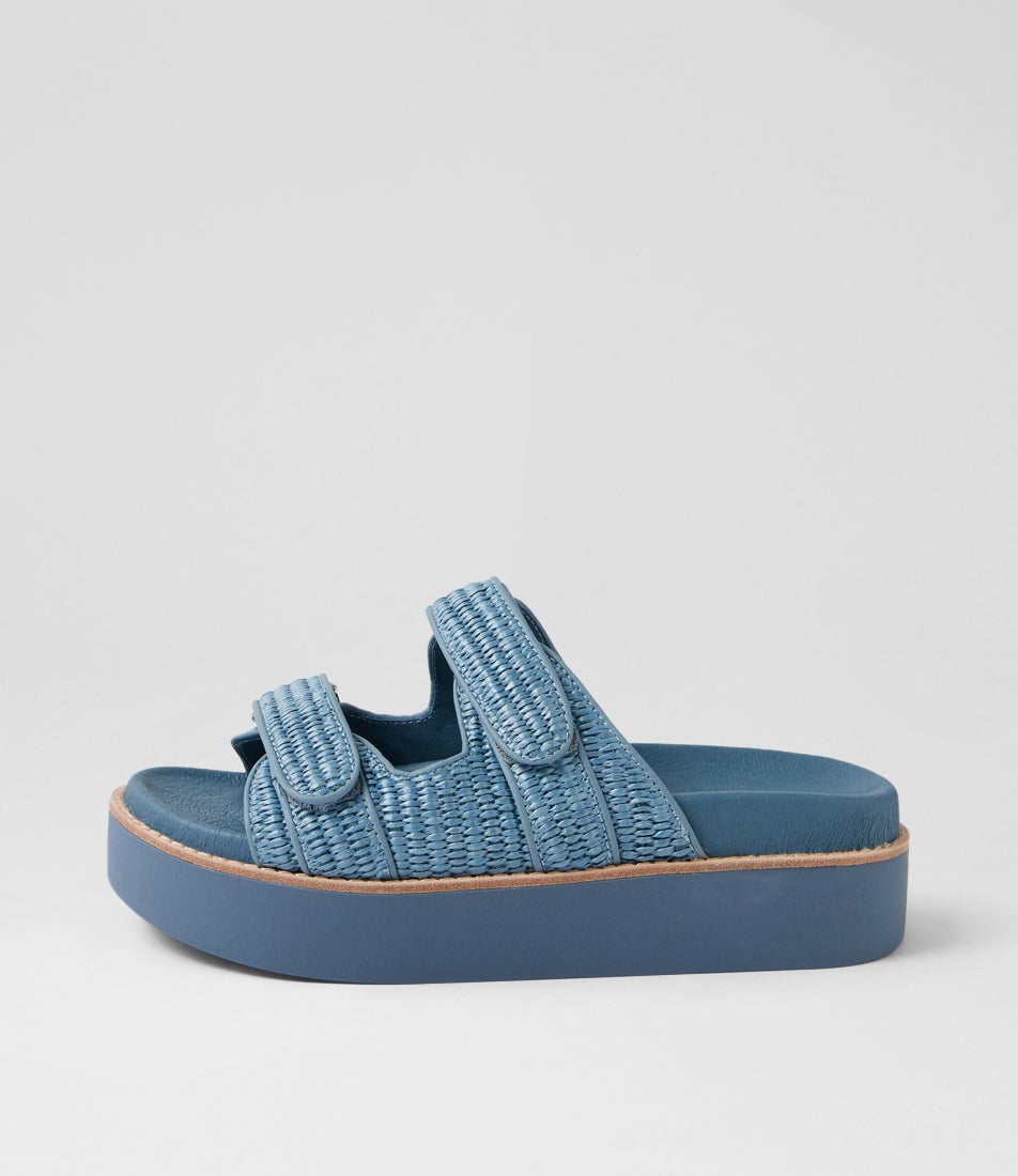 Gerada Denim Synthetic Raffia Slides